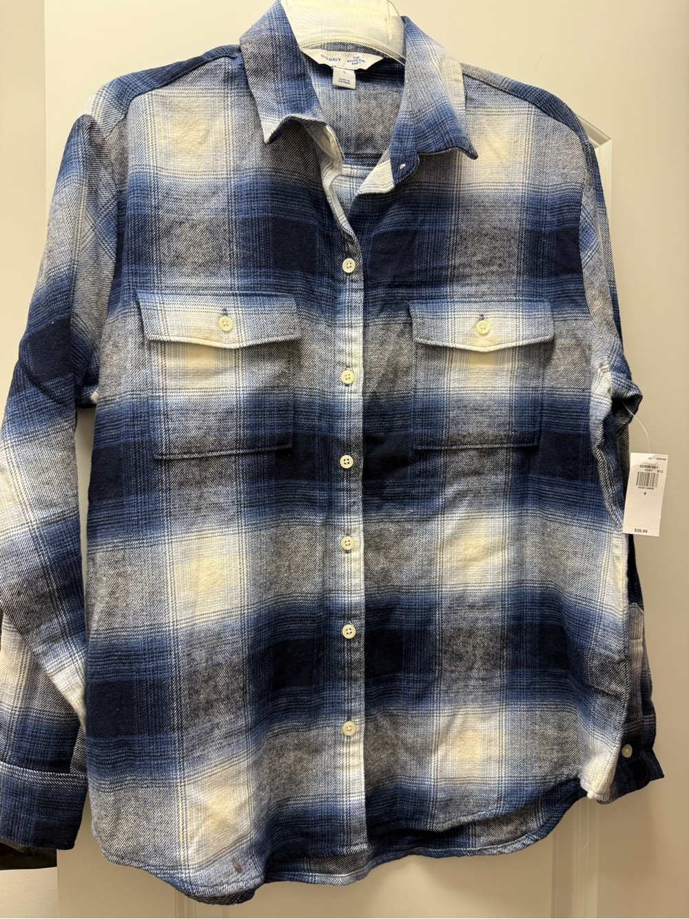 Plaid Button-Up Shirt - Blue & White